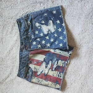 ABS by Allen Schwartz jean shorts size 27 American red white blue raw hem